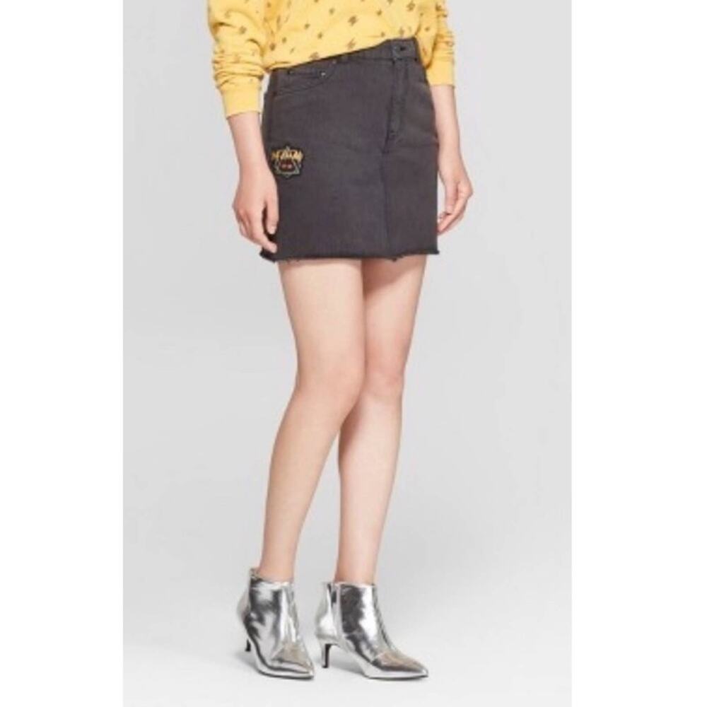 Junk Food Def Leppard Black Patch Jean Mini Skirt